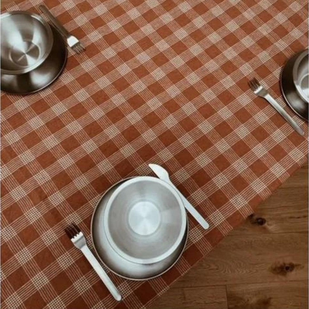 Haps Nordic Linen table cloth Table cloth French grid Terracotta/Nature