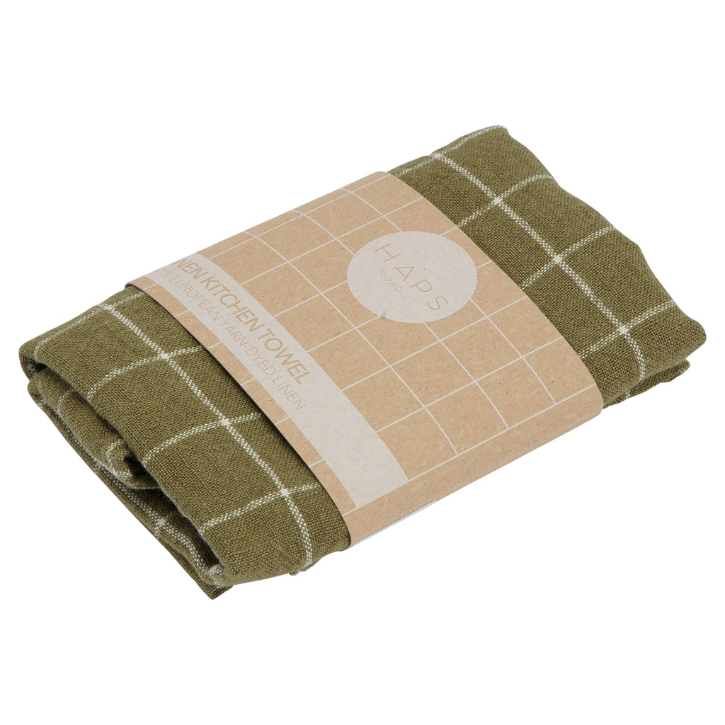 Haps Nordic Linen Kitchen towel Kitchen towel Olive check