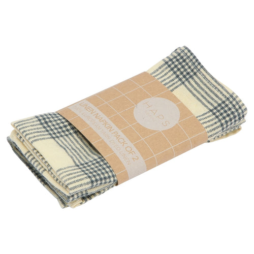 Haps Nordic Linen Napkin 2-pack Napkins French grid petrolium/Vanilla