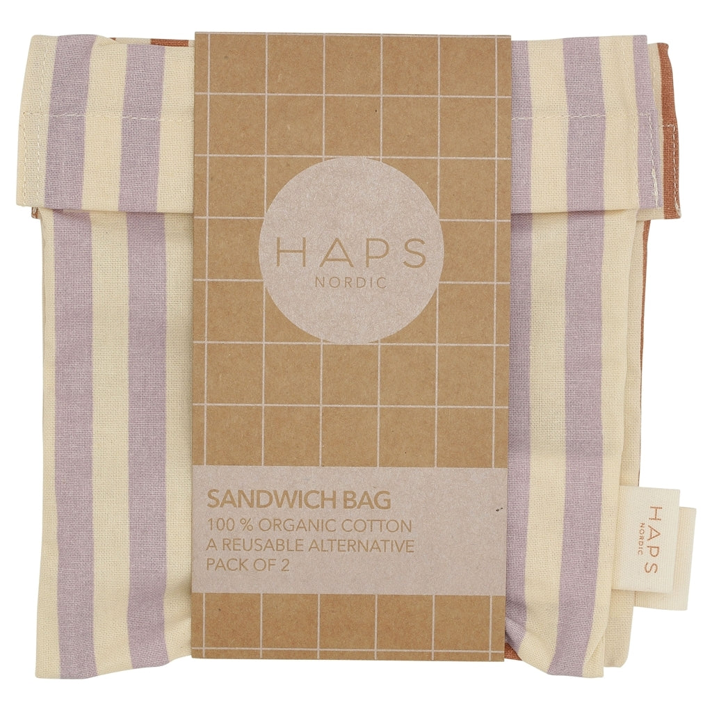 Haps Nordic Sandwich bag 2-pak Sandwich bag Marine stripe Terracotta/Lavender