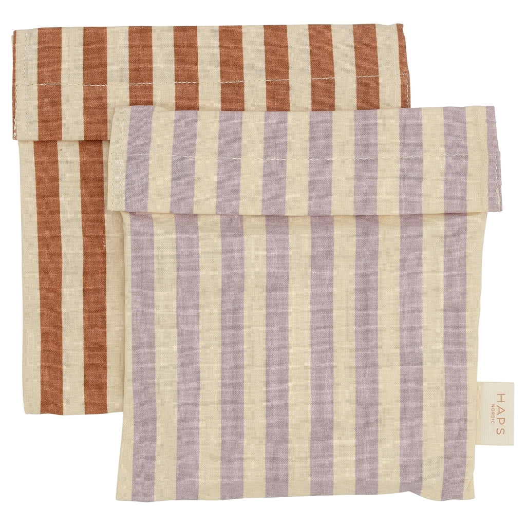Haps Nordic Sandwich bag 2-pak Sandwich bag Marine stripe Terracotta/Lavender