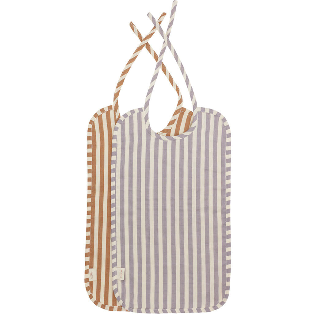 Haps Nordic Sui Muslin Bib Bib Marine stripe Terracotta/Lavender