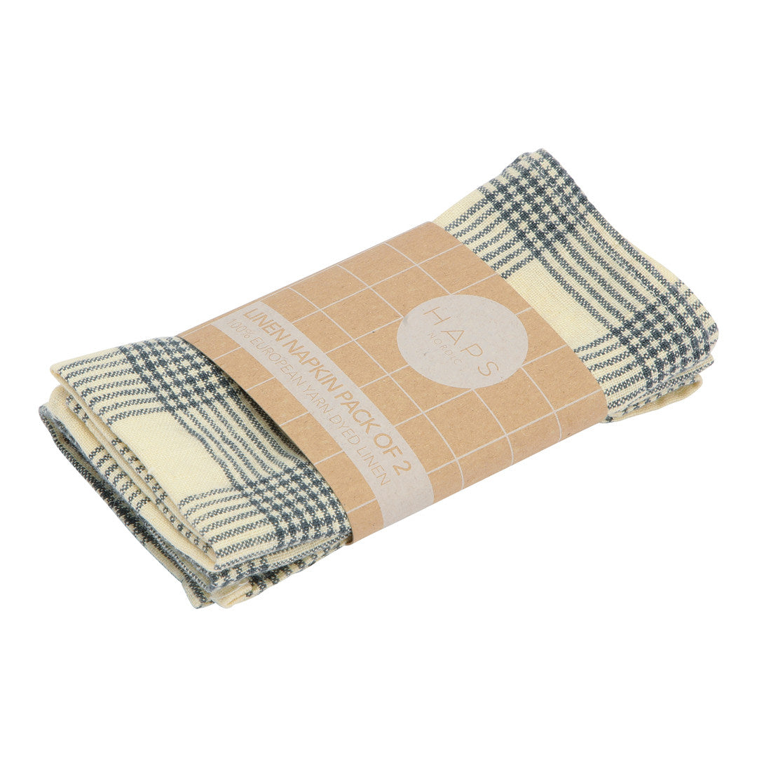LINEN NAPKIN 2-PACK - French grid petrolium/Vanilla