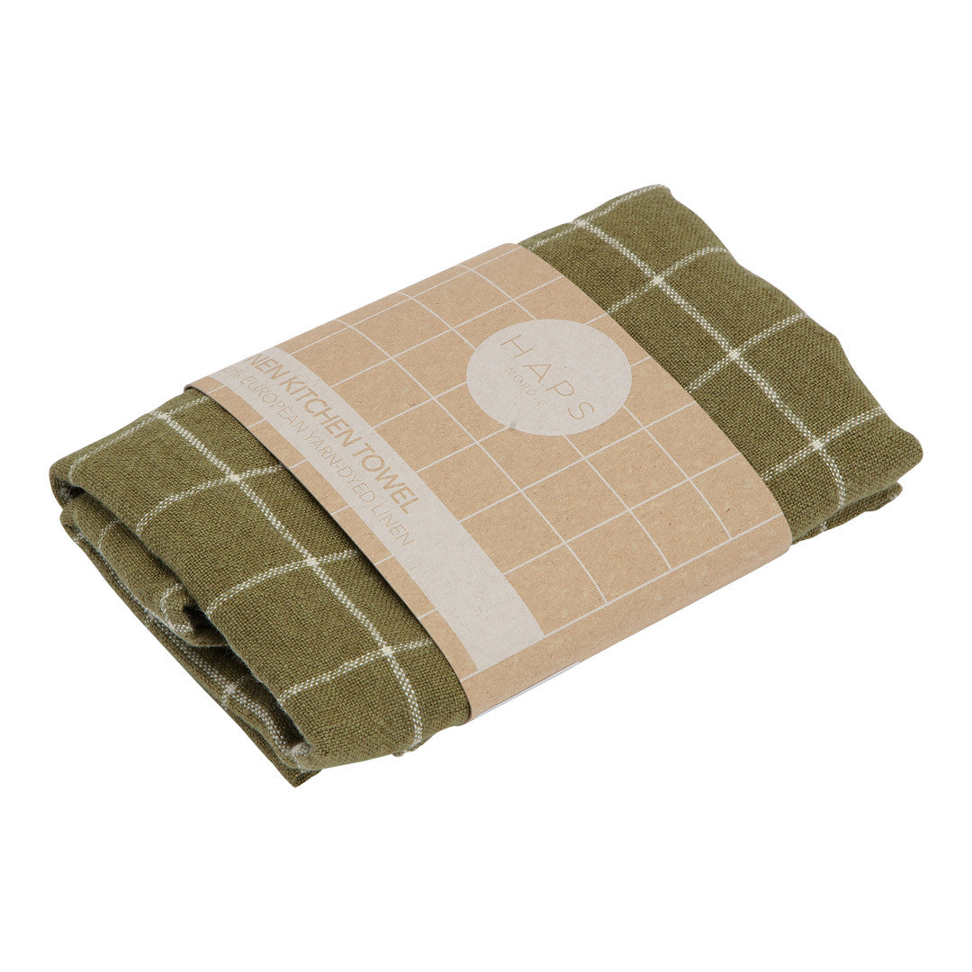 LINEN KITCHEN TOWEL - 1 pcs - Olive check