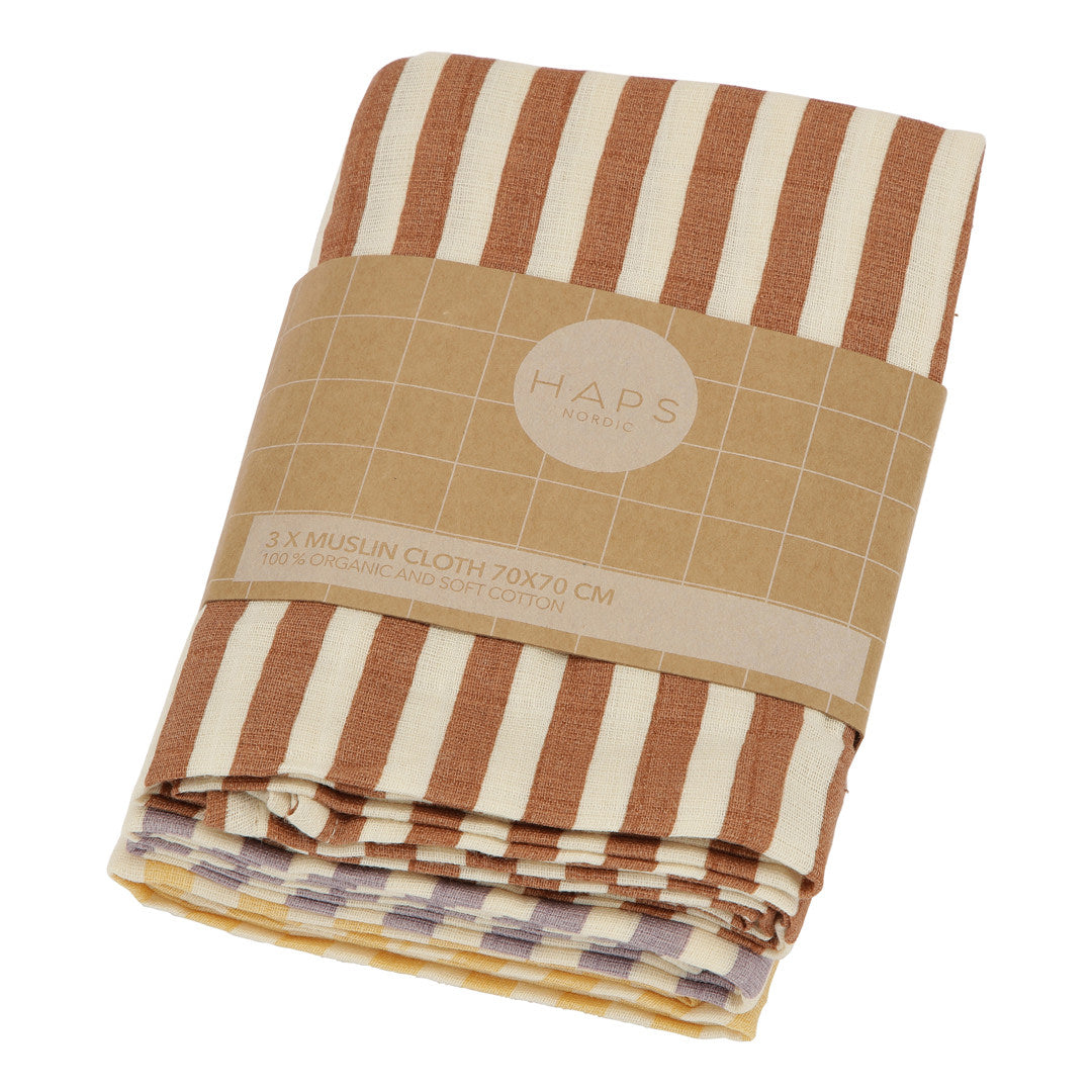 SUI MUSLIN CLOTHS - 3 pack - Marine stripe warm