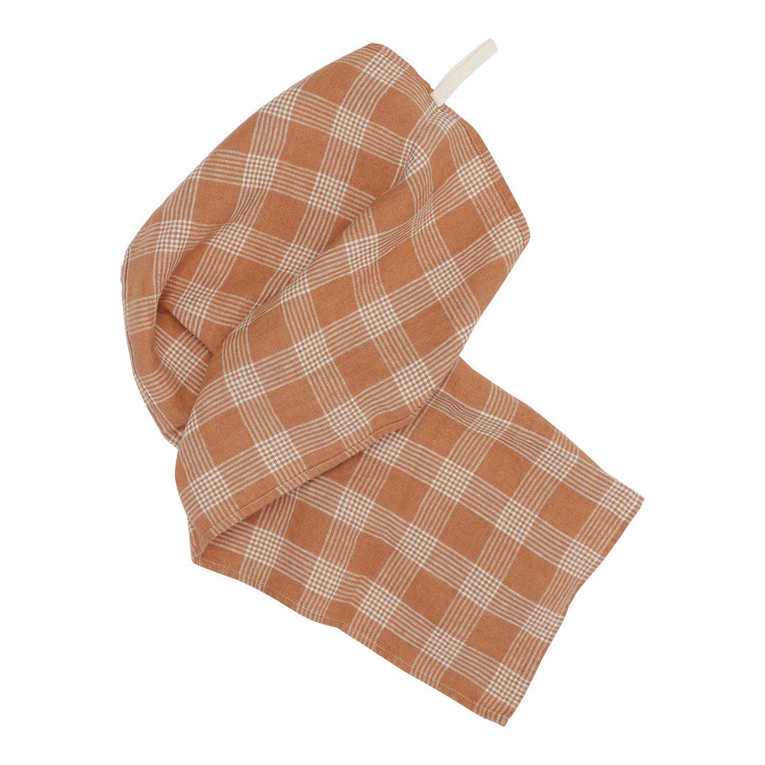 LINEN KITCHEN TOWEL - 1 pcs - French grid Terracotta/Nature