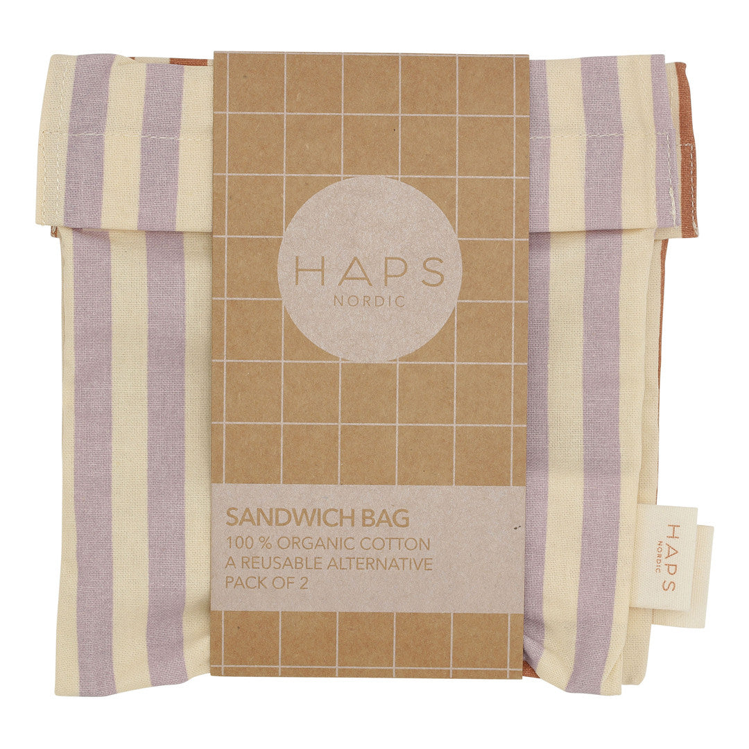 SANDWICH BAG 2-PACK - Marine stripe Terracotta/Lavender