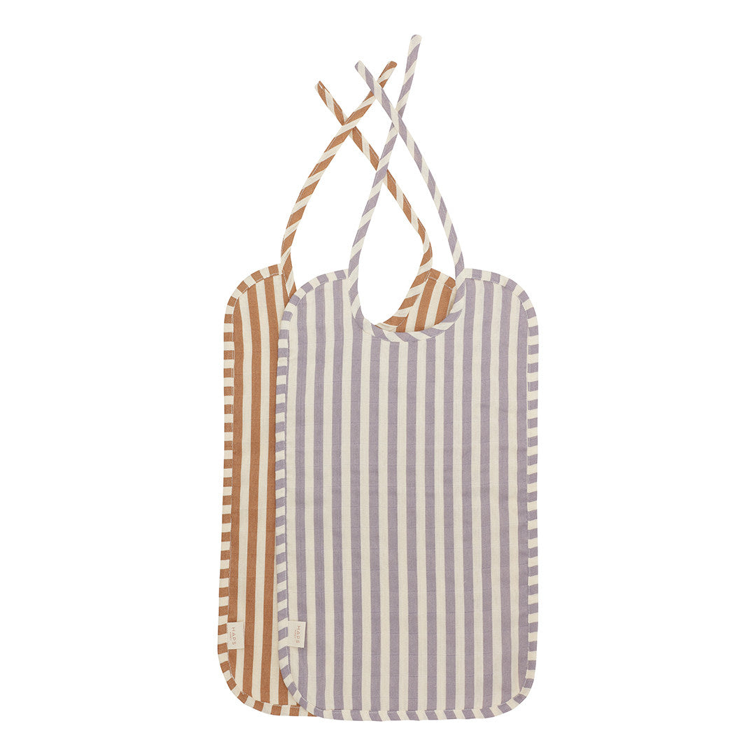 MUSLIN BIB LONG - Marine stripe Terracotta/Lavender