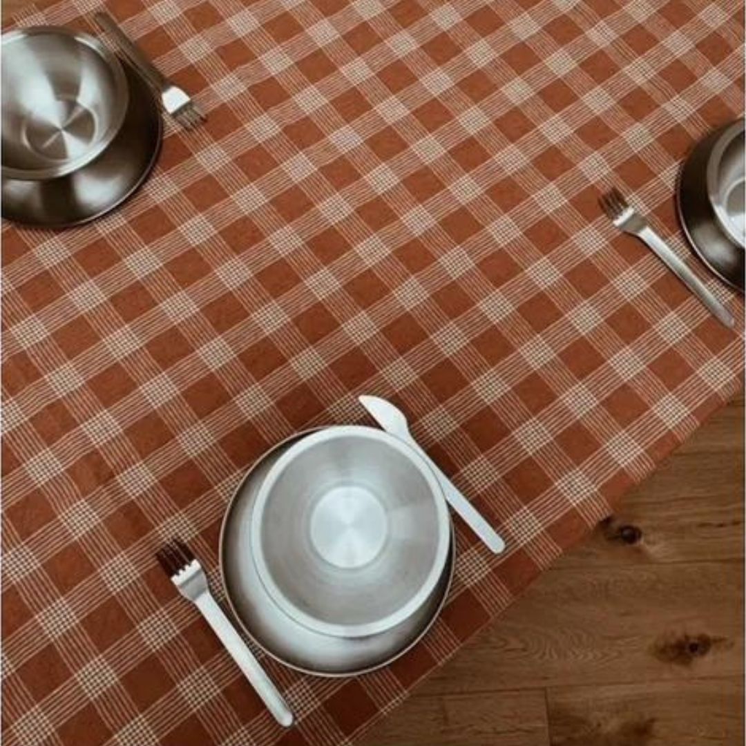 LINEN TABLE CLOTH - French grid Terracotta/Nature
