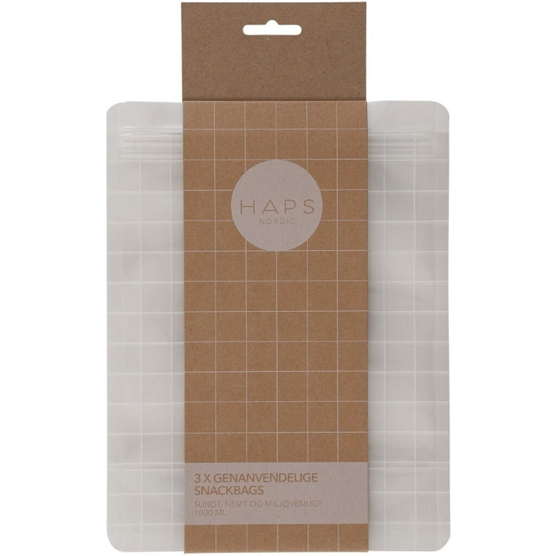 Haps Nordic 3-pak Reusable Snack Bag 1000 ml Snack bags Transparent Check