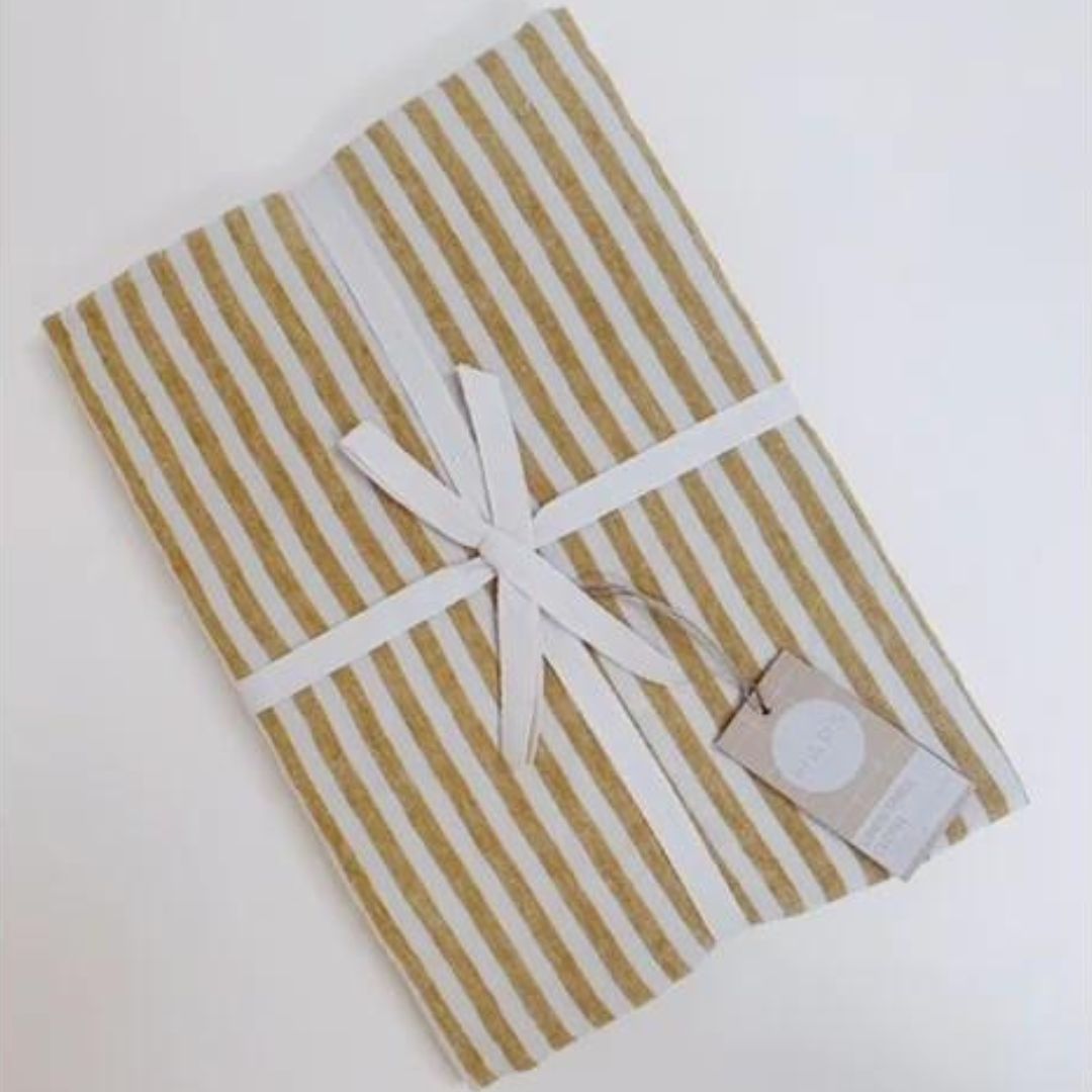 LINEN TABLE CLOTH - Marine stripe Mustard/nature