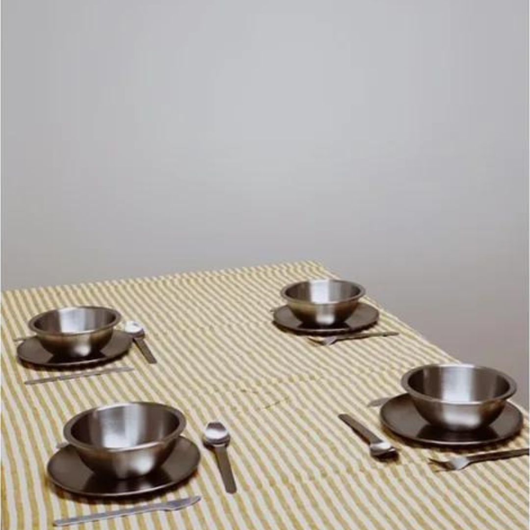LINEN TABLE CLOTH - Marine stripe Mustard/nature