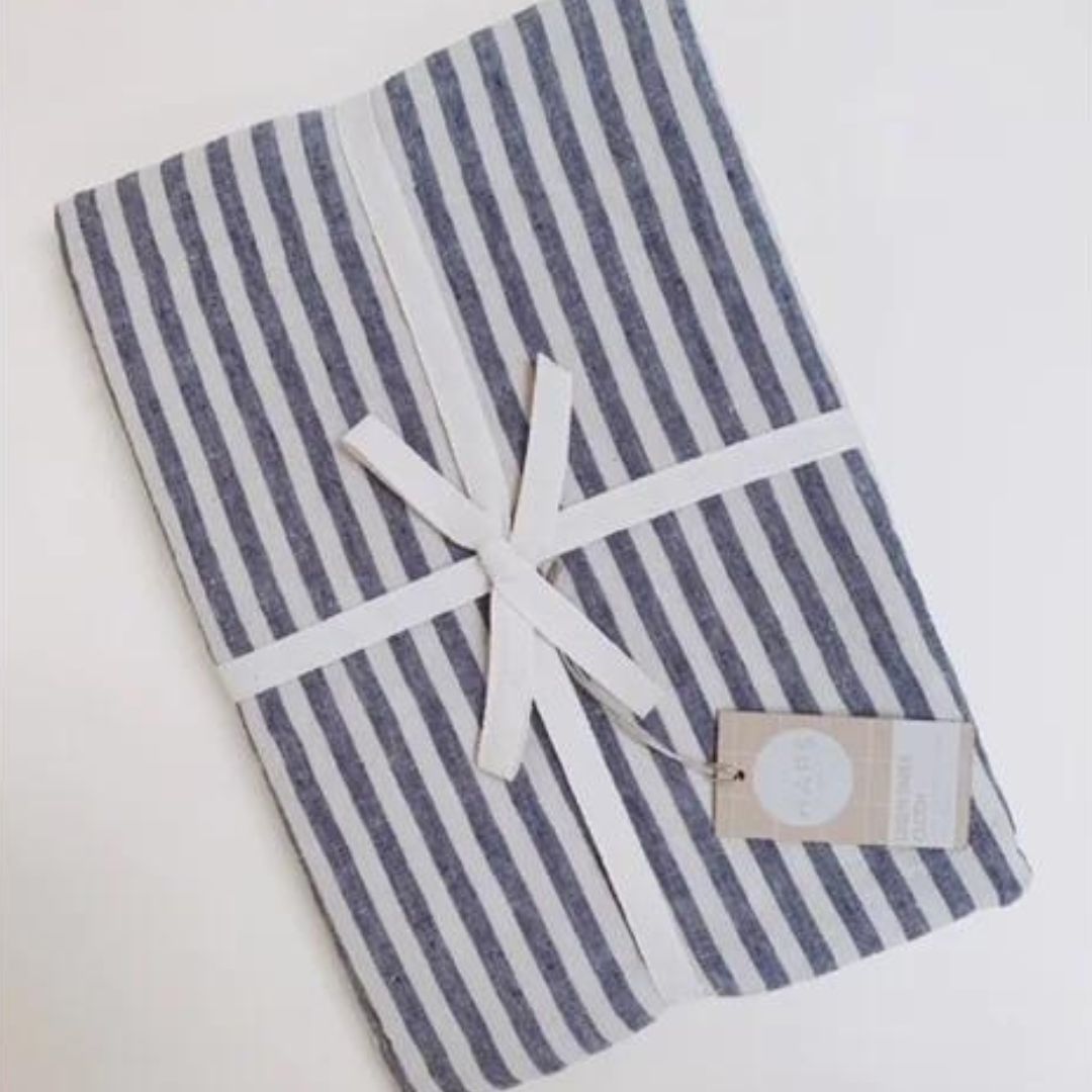LINEN TABLE CLOTH - Marine stripe Ocean/Nature
