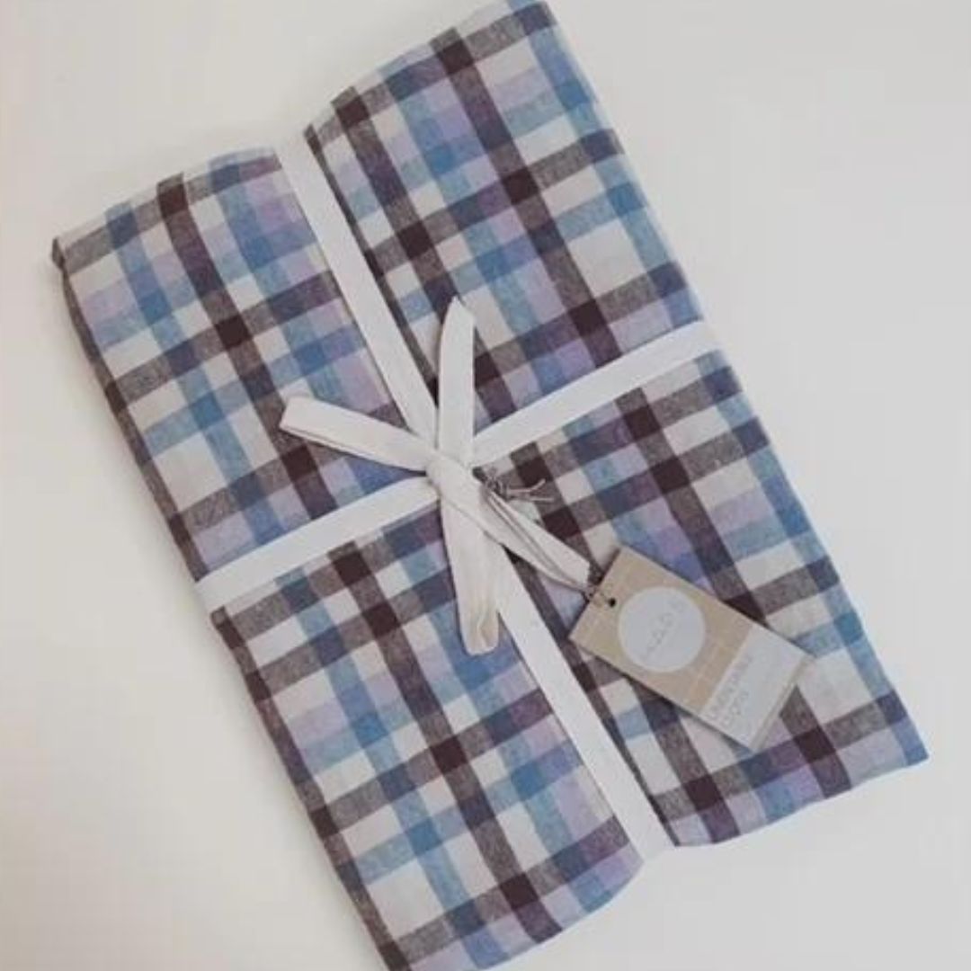 LINEN TABLE CLOTH - Unique check, Ocean