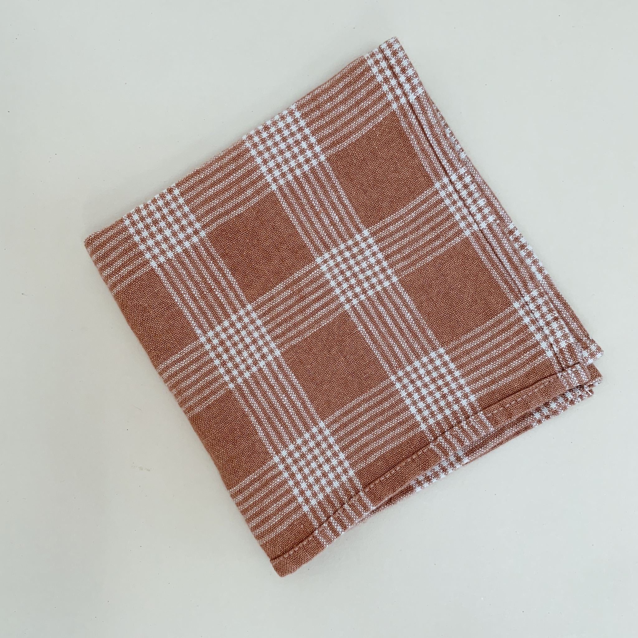 LINEN NAPKIN 2-PACK - French grid Terracotta/Nature
