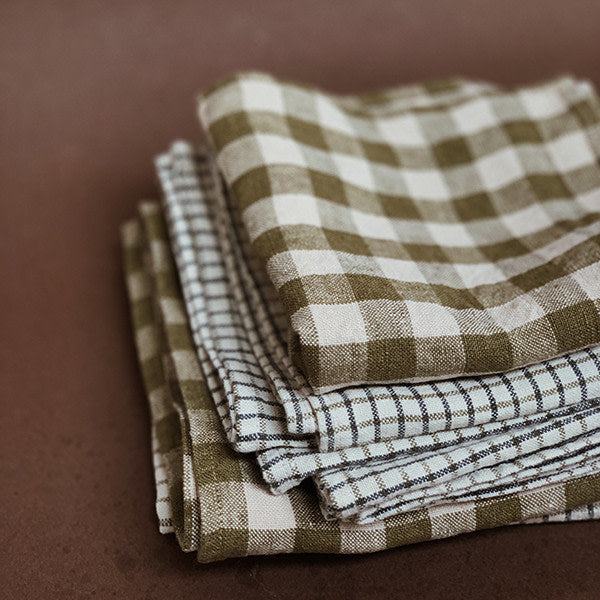 LINEN NAPKIN 2-PACK - Tiny grid, forest