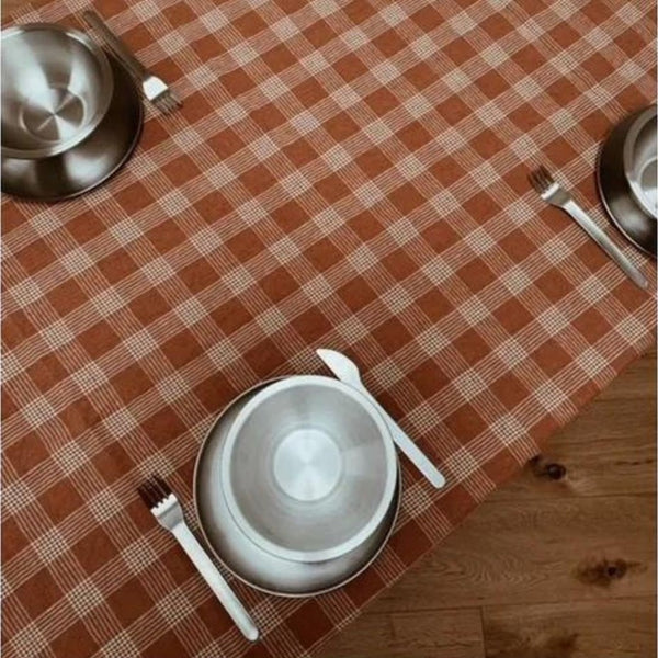 Haps Nordic Linen table cloth Table cloth French grid Terracotta/Nature