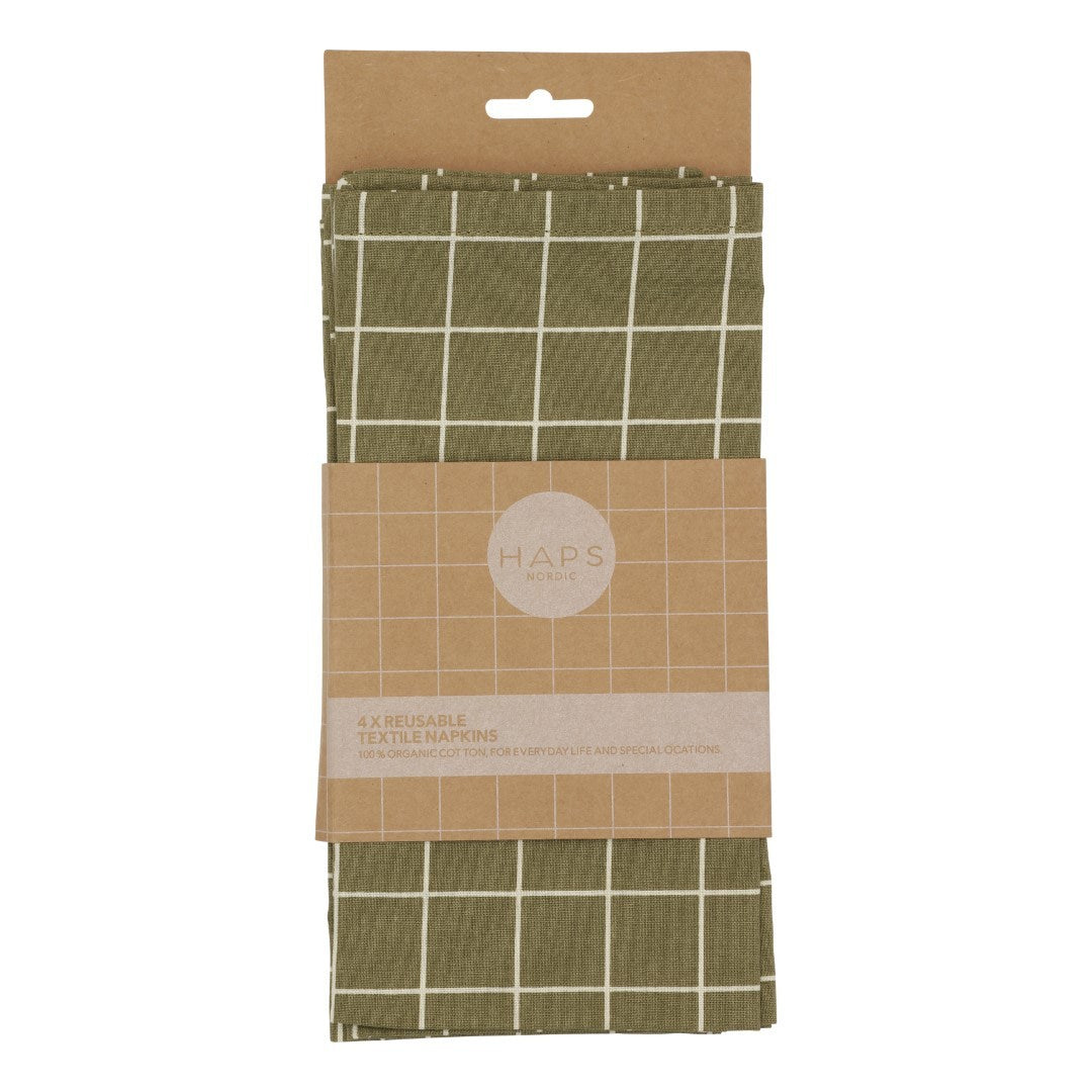 TEXTILE NAPKINS 4-PACK - Olive check