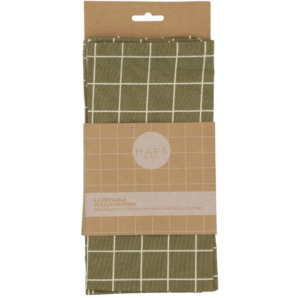 Haps Nordic Textile napkins 4-pack Napkins Olive check
