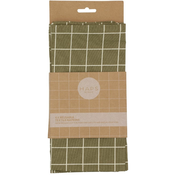 Haps Nordic Textile napkins 4-pack Napkins Olive check