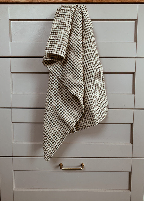 LINEN KITCHEN TOWEL - 1 pcs - Tiny grid, forest