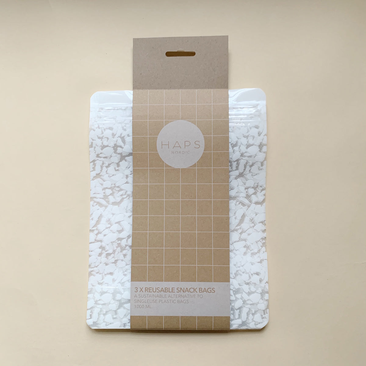Haps Nordic 3-pak Reusable Snack Bag 1000 ml Snack bags Transparent Terrazzo