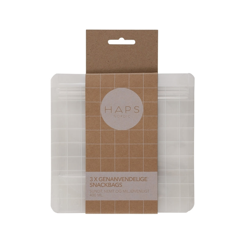 Haps Nordic 3-pak Reusable Snack Bag 400 ml Snack bags Transparent Check
