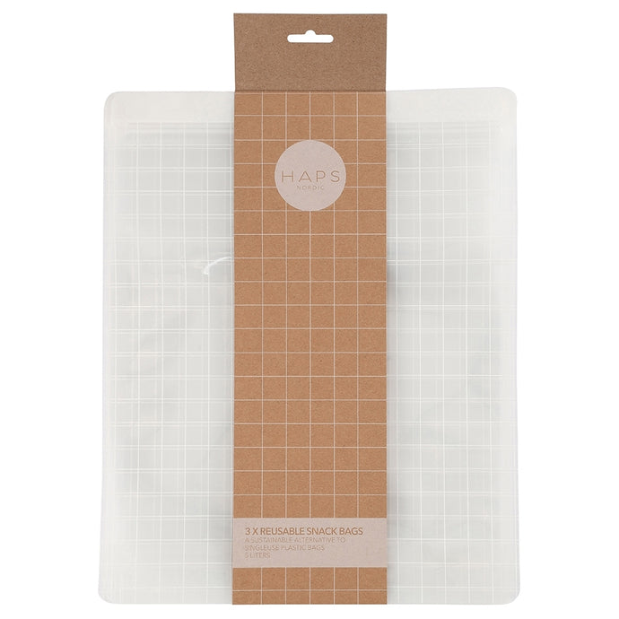 Haps Nordic 3-pak Reusable Snack Bag 5 liter Snack bags Transparent Check