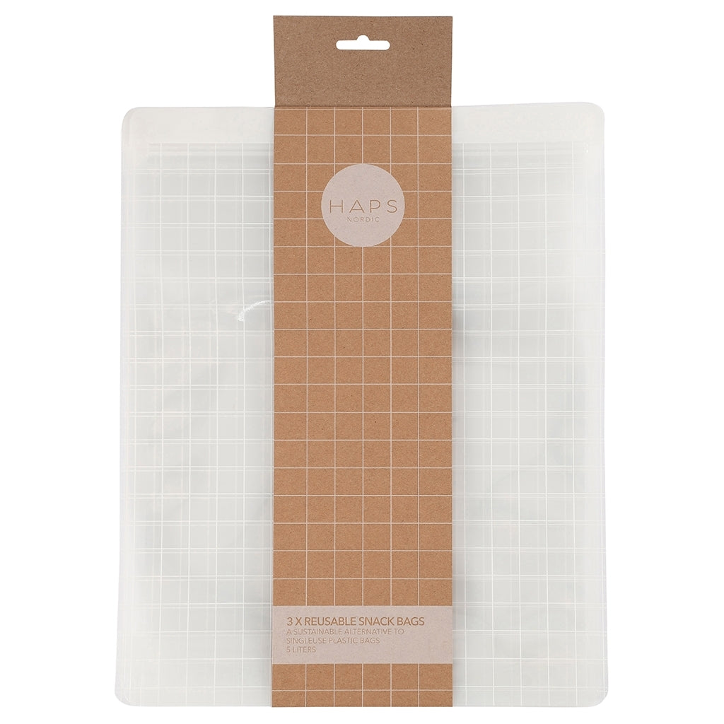 Haps Nordic 3-pak Reusable Snack Bag 5 liter Snack bags Transparent Terrazzo