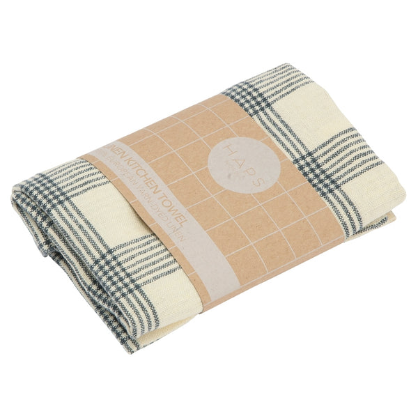 Haps Nordic Linen Kitchen towel Kitchen towel French grid petrolium/Vanilla