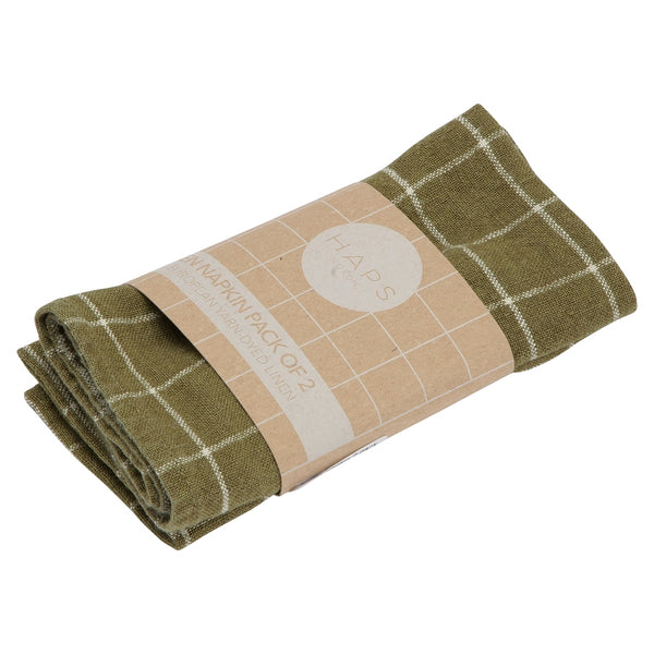Haps Nordic Linen Napkin 2-pack Napkins Olive check